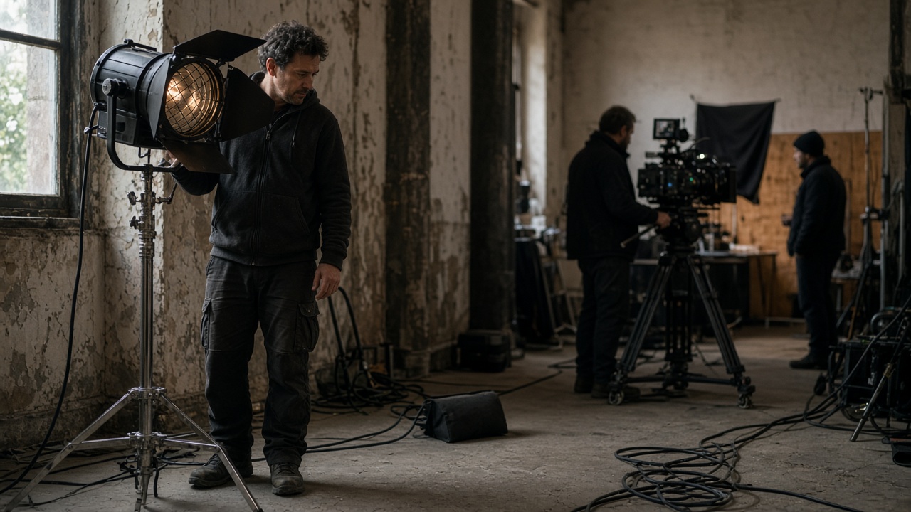 A lighting technician on a set